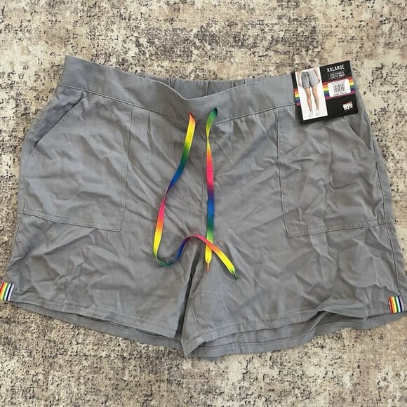 Feeling Proud Womens Shorts Set XXL Rainbow Pride White Gray Elastic Waist Tie - Picture 11 of 12